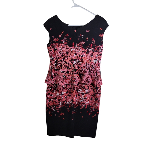 St. John Black Flamingo Knit Peplum Sweater Dress Wool Blend Metallic - Picture 4 of 11